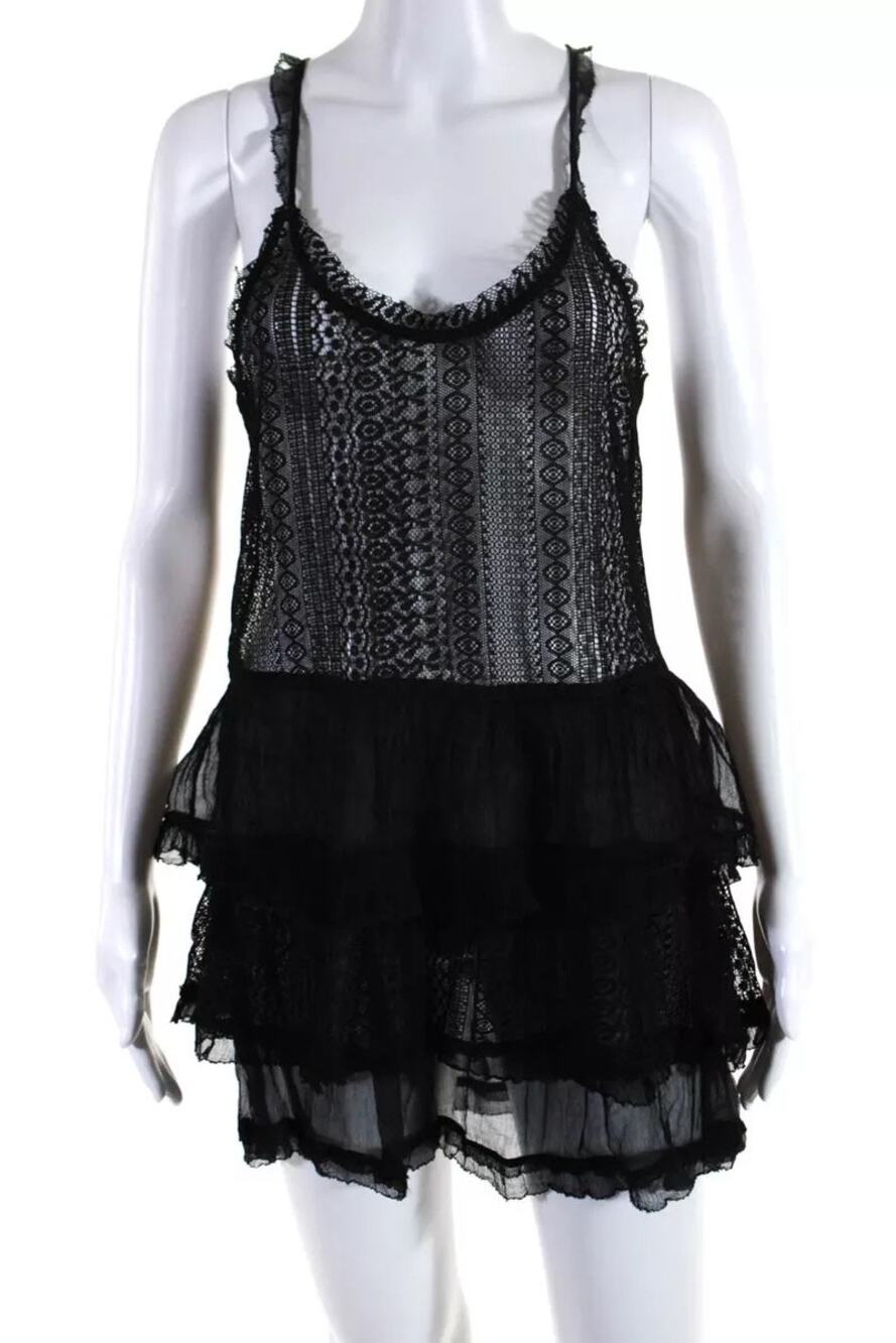 Kimchi Blue Sexy Racerback Tiered Lace Sleeveless Mini Dress Black Size large
